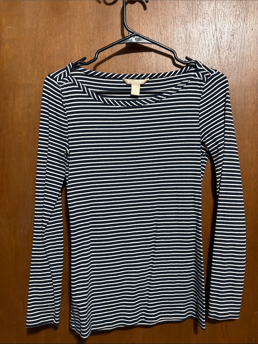 Banana Republic Navy and White Striped Long-Sleeve Tee